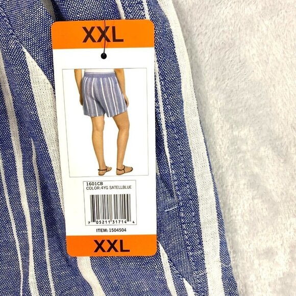 Nautica Linen Blend Shorts Women's XXL High Rise‎ Blue White Stripe 5" 2XL NEW - Picture 3 of 12